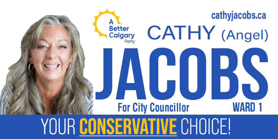 Photo of Cathy Jacobs beside the text 'Your common sense conservative'